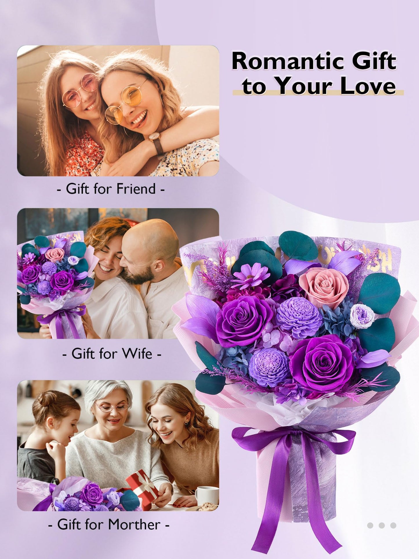 Eterfield Flowers for Delivery Prime, Mothers Day Flowers Forever Bouquet, Preserved Roses and Purple Flowers Birthday Gifts for Her Women Wife Mom Grandma Anniversary Valentine's Day Christmas