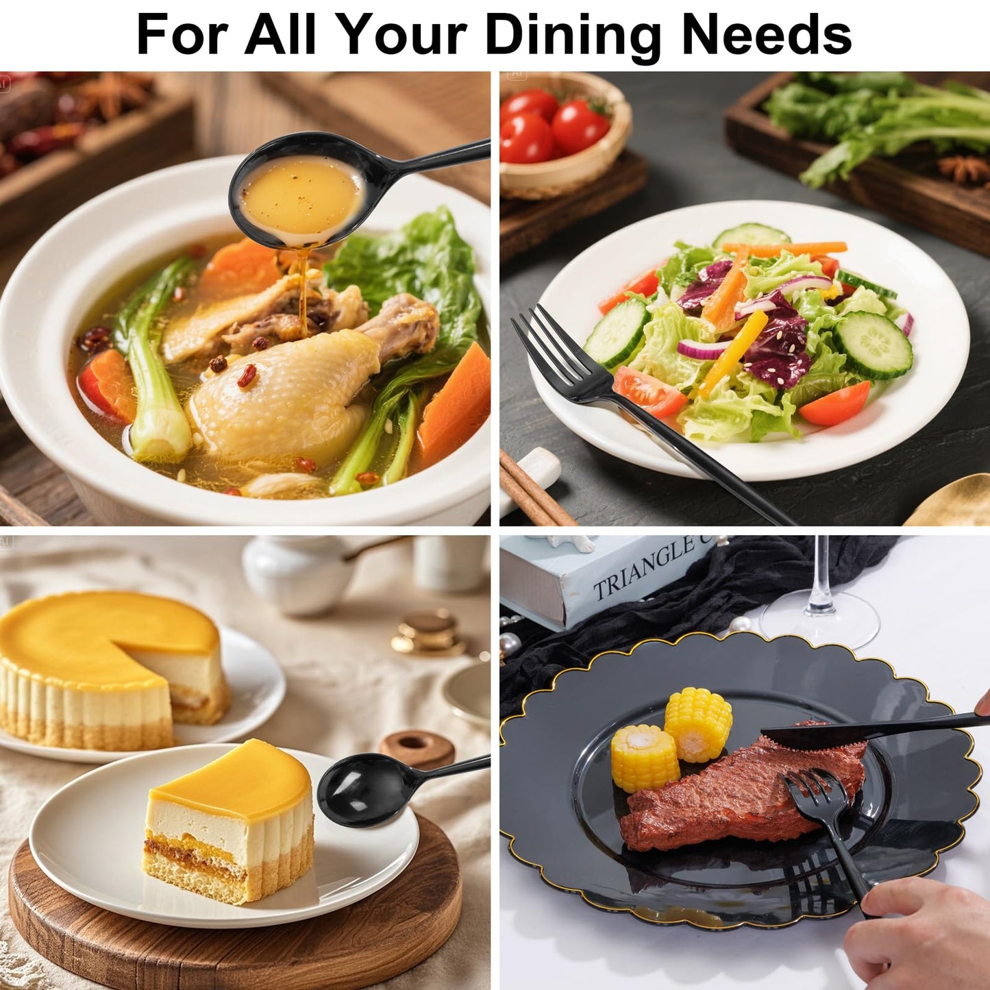Supernal 360pcs Black Plastic Silverware,Heavy Duty Black Plastic Utensils, Disposable Cutlery Set Includes Disposable Knives,Forks and Spoons Silverware Set for Parties,Weddings & Birthday