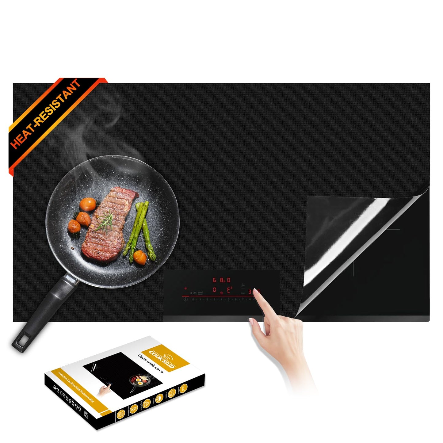 Cook's Aid Newly-upgraded Silicone Induction Cooktop Protector Cover Stove Mat 20.2" x 30.7" (Magnetic) | 300°C (572°F) Heat-Resistant | Power Boost Compatible | Prevents Pot Sliding & Scratches (3)