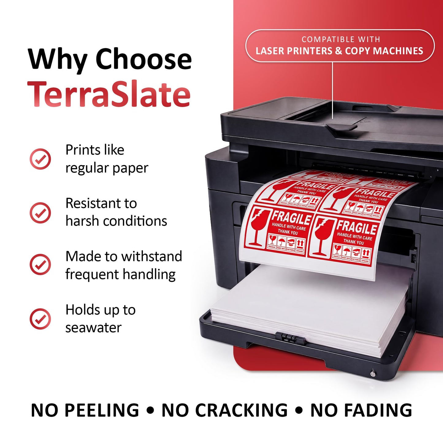 TerraSlate Waterproof Sticker Paper | 5 Mil Permanent Adhesive Labels | Printable Sticker Paper for Laser Printer, Copy Machine & Digital Press (Letter - 8.5" x 11", 25 Sheets)