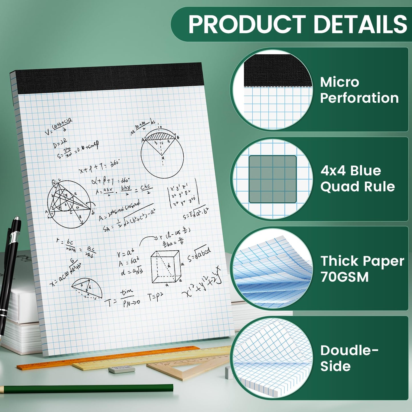 Ciphyfee Graph Paper 8.5 X 11, 20 Pack, 4x4 Quad Ruled, Grid Paper Pad 8-1/2" X 11.75", Grid Pad 8.5 X 11.75, Engineering Notebook, Easy Tears Off, White 70 Gsm Graft Paper