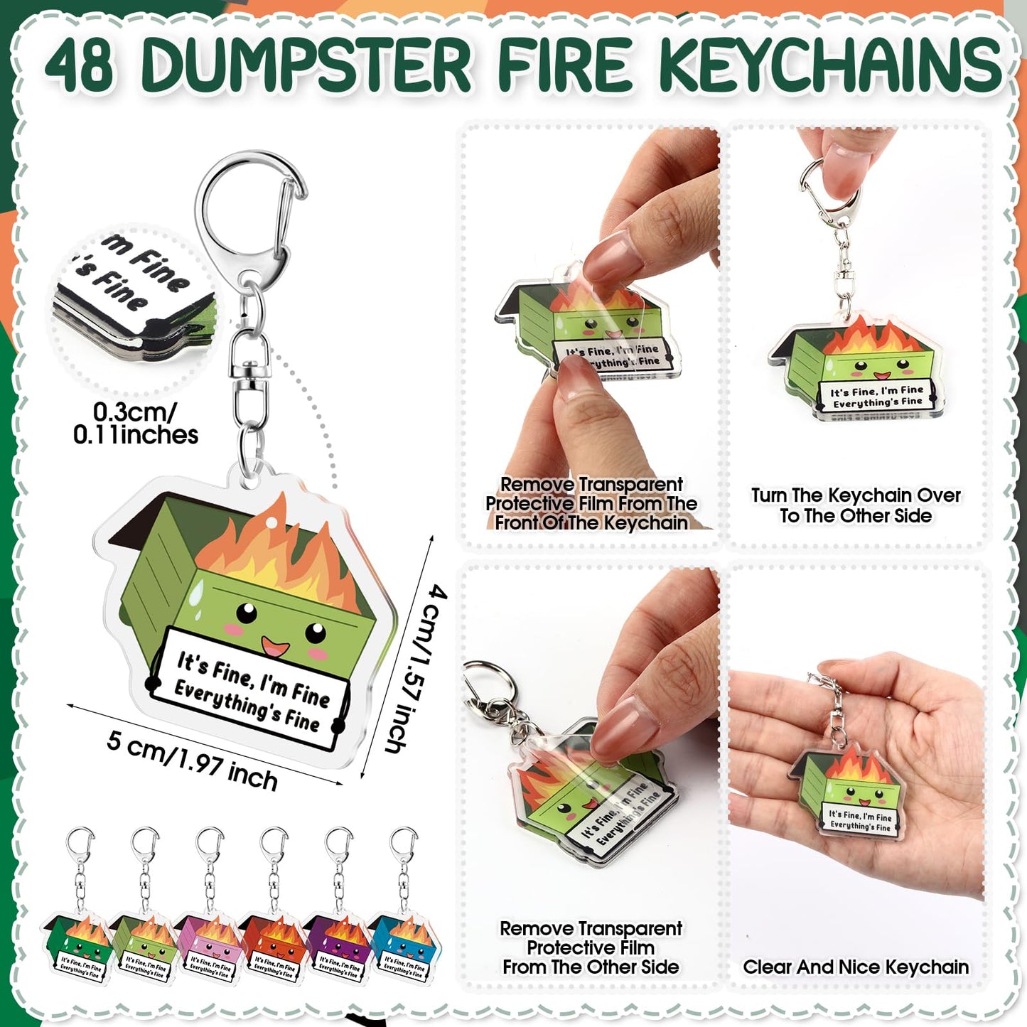 Sayglossy 48 Sets CNA Week Gifts Dumpster Fire Response Team Funny Ballpoint Pens Acrylic Keychains Bookmarks EMS Week Gifts for Volunteer Nurse Teacher Office Employee Team Graduation