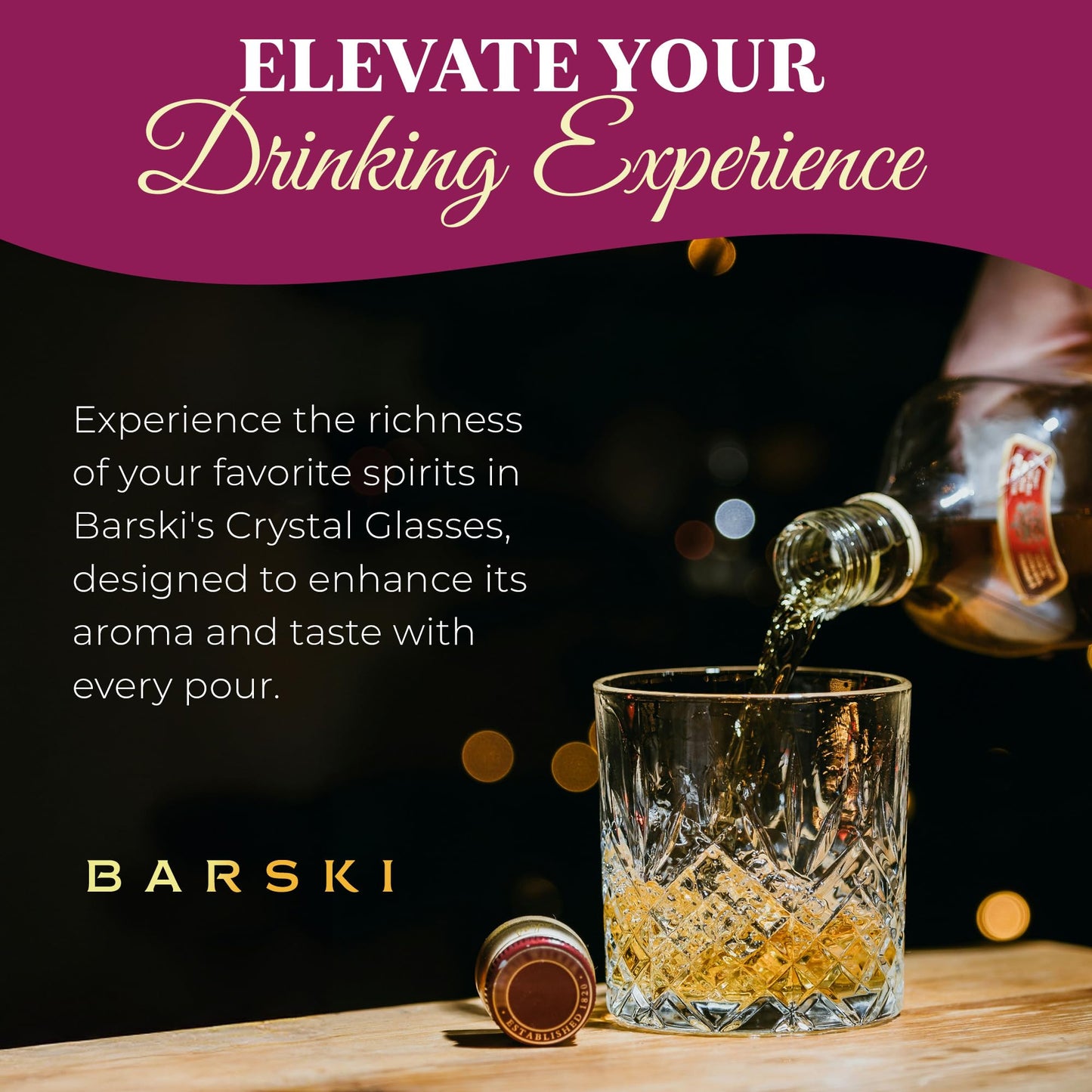 Barski Whiskey Glasses - Double Old Fashioned Rocks Glass - Set of 4 Lowball Tumbler - DOF Crystal Glass Tumblers - For Scotch - Bourbon - Water - Beverage - Drinking Glasses - 10.5 oz, Made in Europe