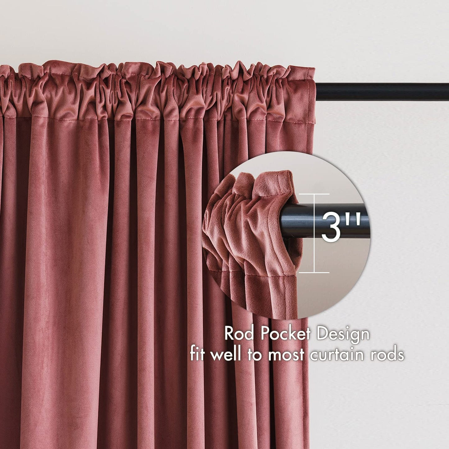 MIULEE Dusty Rose Rod Pocket Velvet Curtains, Soft Luxurious Pink Curtain for Home Decor 2 Panels Set Heavy Room Darkening Curtains for Privacy Bedroom Living Room Window, W52 x L84