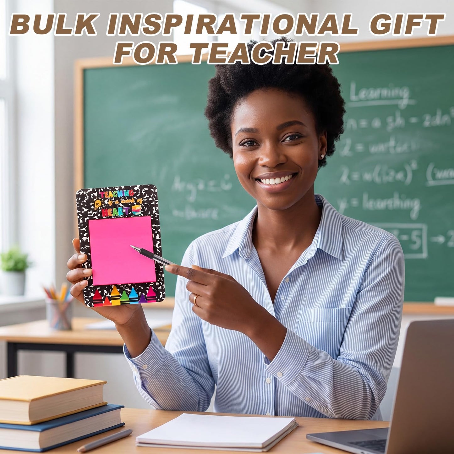 Epakh 24 Sets End of Year Teacher Gifts Bulk Sticky Note Pad Holder with Sticky Notes Thank You Teacher Appreciation Gifts Pencil Apple Composition Notebook Design for Graduation Coworker Employee