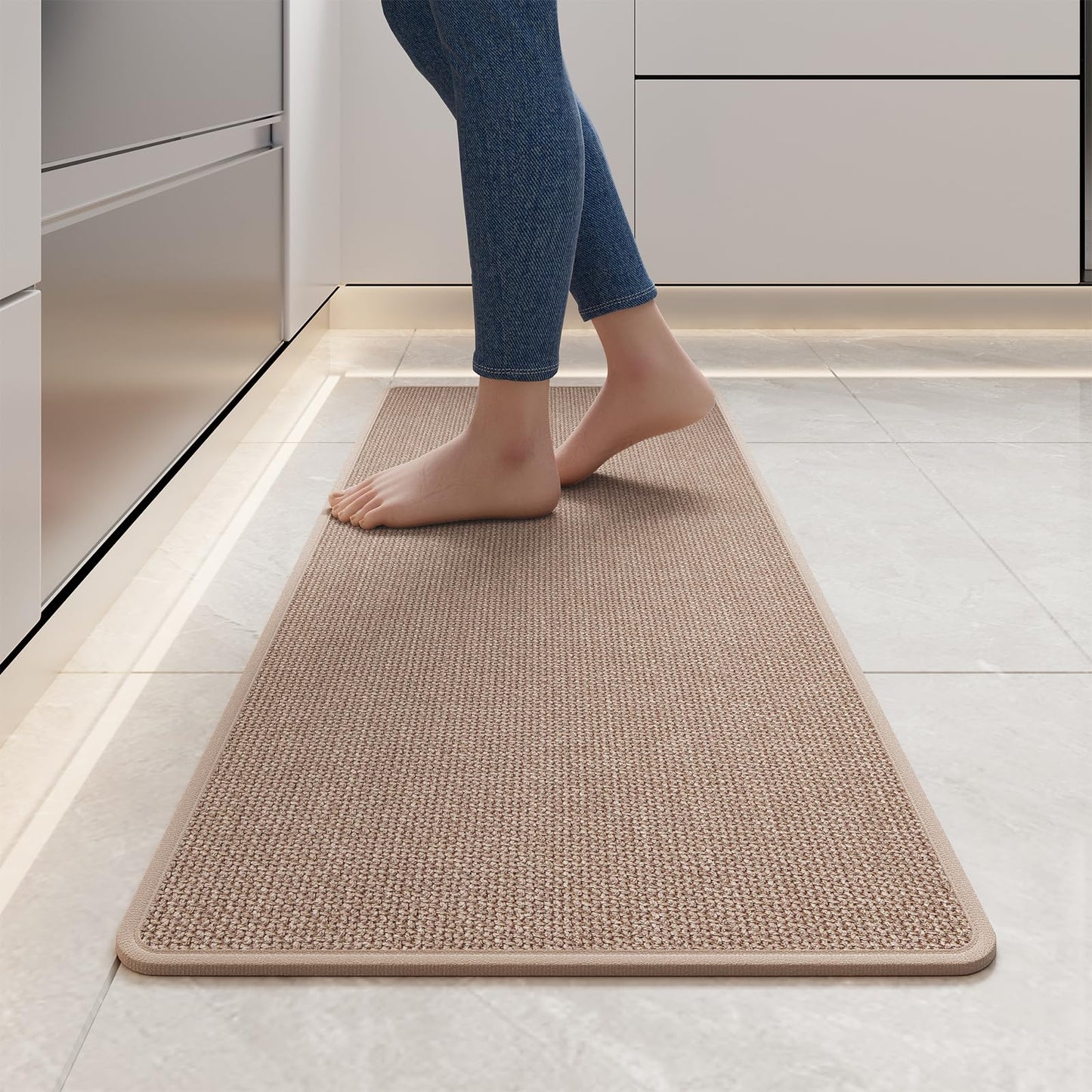 YDKGL Kitchen mats for Floor, Water and Oil Absorbent Runner Rugs for Kitchen, Kitchen Mat in Front of Sink,Non-Slip and Washable Kitchen Rugs,Braided Quick Dry Kitchen Standing Mat 17x47 Brown
