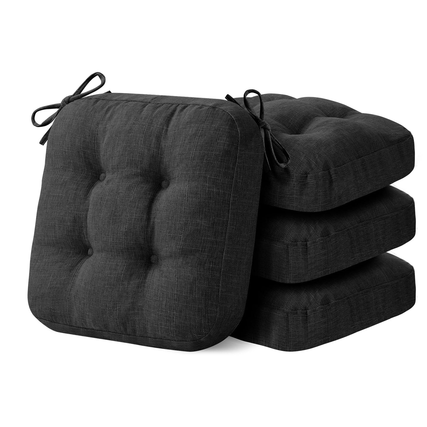 IASEAHK Chair Cushions, Foam Dining Chair Cushions, Tufted Indoor Chair Pads,16.5” x 16.5” x 3.5”, Set of 4, Black
