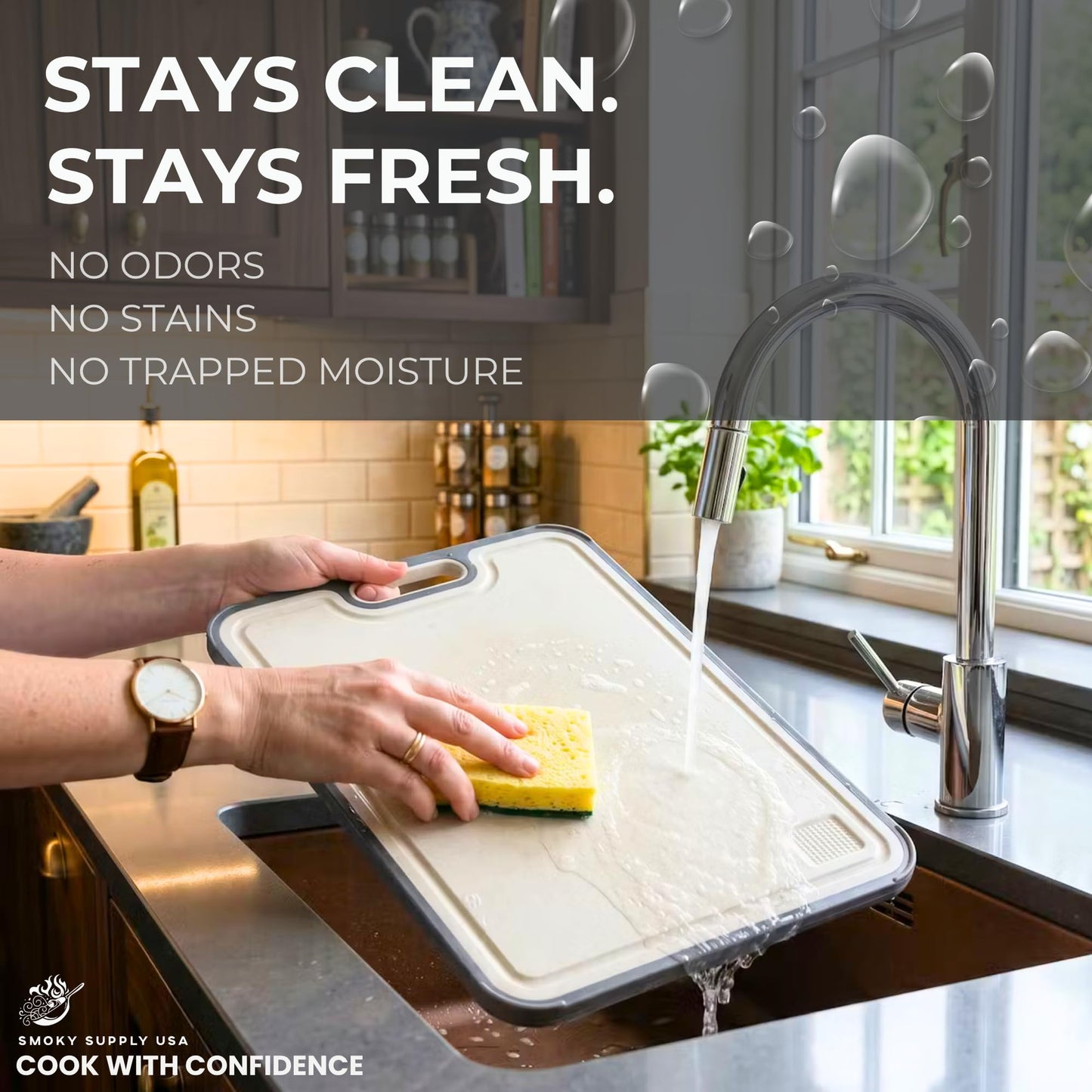 Titanium Cutting Board | Scratch Reduction Mesh | Double-Sided Pure Titanium and Wheat Straw | Anti Slip | Juice Groove | Stain Resistant | Food Grade | Easy to Clean | Smoky Supply USA