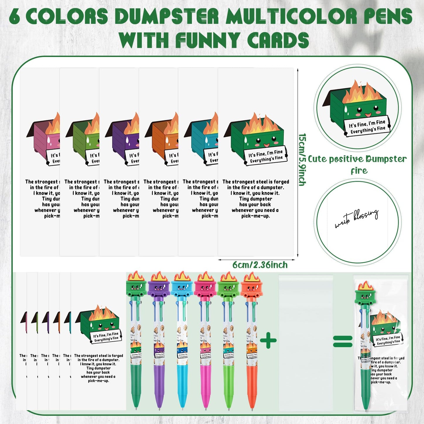 Kosiz 60 Sets Dumpster Fire Pens Gifts Bulk Mood Support Ballpoint Pens and Bookmarks Funny Appreciation Gifts for Graduation Employee Coworker Staff Nurse Teacher Office Desk Accessories