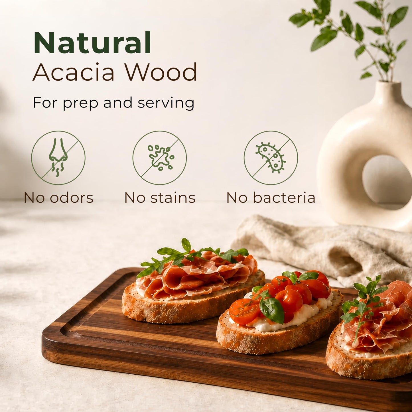 Acacia Wood Cutting Board Set of 3 with Holder, Juice Grooves & Built-in Handles - Durable, Wooden Cutting Boards for Kitchen, Perfect for Chopping, Food Prep and Serving as a Charcuterie