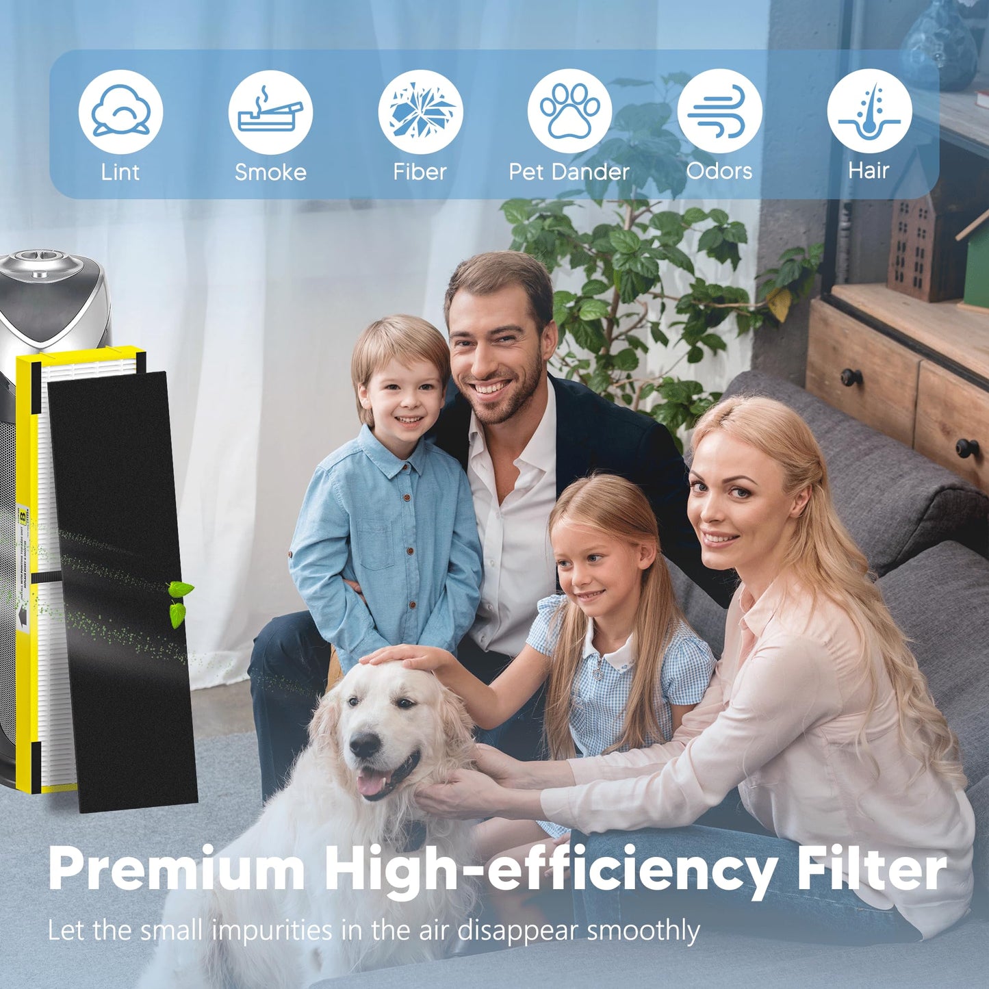 FLT4825 Filter B Replacement Compatible with G-Guardian AC4825, AC4300, AC4900, AC4825DLX, AC4850, CDAP4500, AP2200 Air Purifier, 4 High Efficiency Filters + 8 Activated Carbon Pre-Filters, Yellow