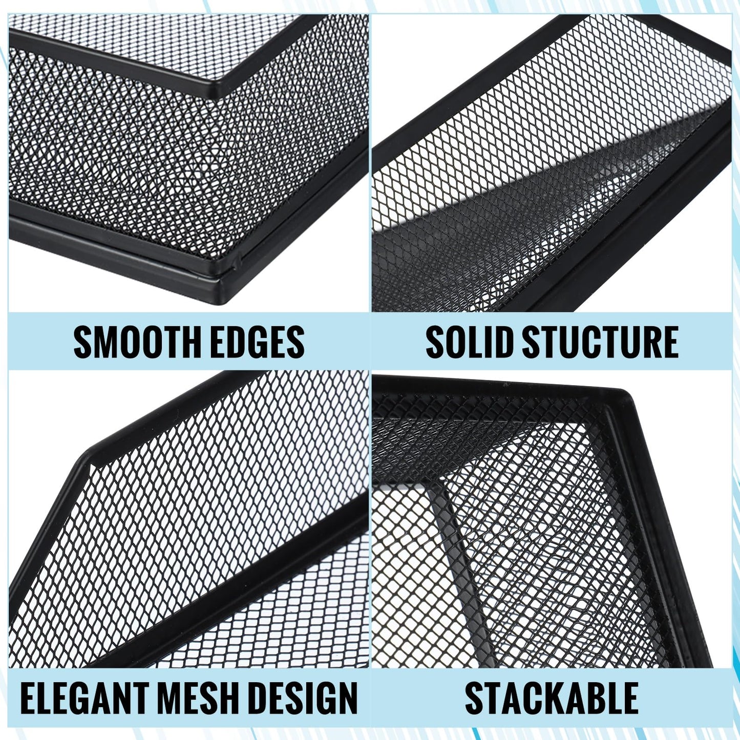Hicarer 4 Pcs Black Metal Letter Tray Stackable Desk Tray Single Wire Mesh Organizer Front Load File Paper Holder for Desktop Office Home School Classroom (12.8 x 9.84 Inch)