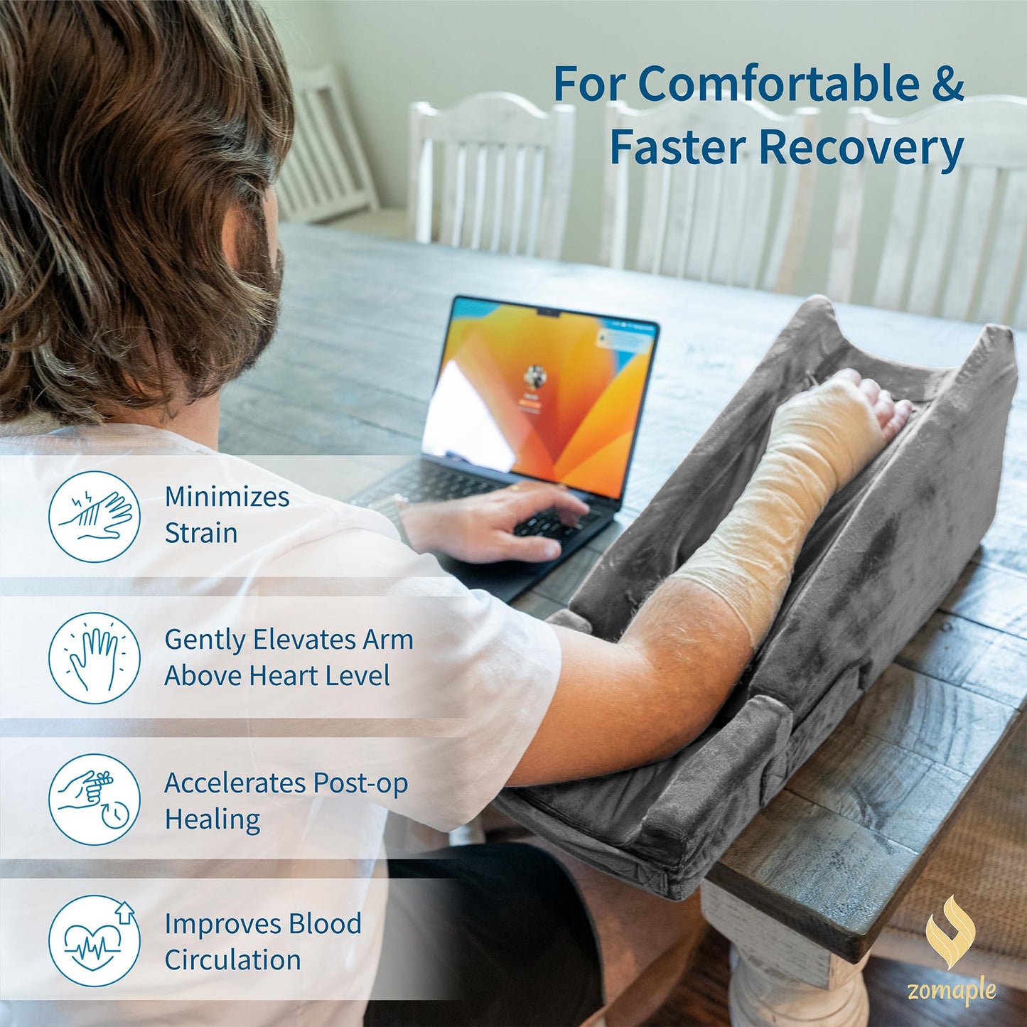 Zomaple Arm Elevation Pillow for Post Surgery – Adjustable Arm Support Pillow with Gel Memory Foam & Hot/Cold Pack – Couch Rest Pillow for Bed, Carpal Tunnel, Wrist & Elbow Recovery, Help Reduce Pain