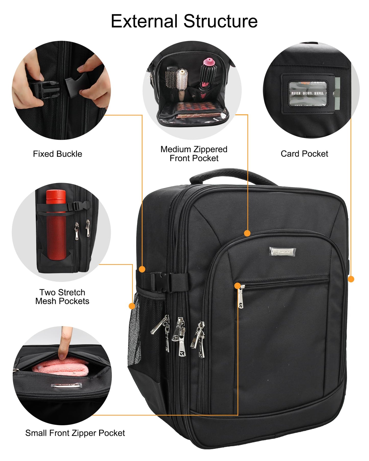 Makeup Backpack Makeup Artist Bag Professional Extra Large Cosmetic Bags Travel Train Case Storage Organizer Double-Layer Cosmetic Case with 4 Pouch and Brush Organizer (Black, two piece)