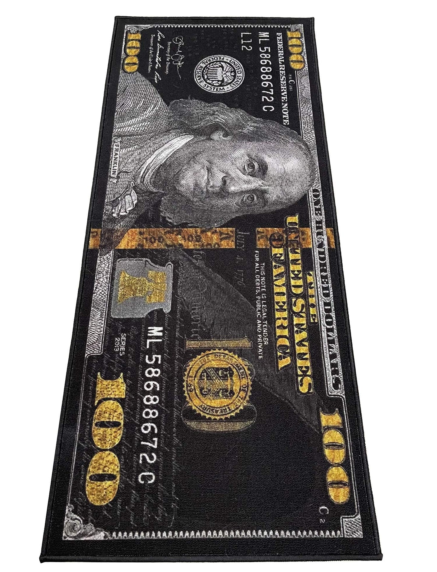 HUAHOO Black Money Rugs 100 Dollar Bill Cool Area Rug Door Mat Runner for Living Room Bedroom Indoor Outdoor Rug (31.5" x 78.7")