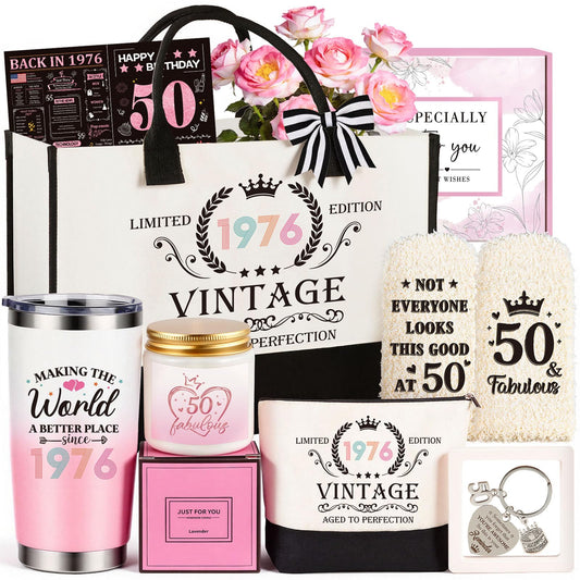 50th Birthday Gifts for Her, Vintage 1976 Happy 50th Birthday Gifts Basket for Women Unique Gift Ideas for 50 Year Old Women Mom, Wife, Sister, Friend, Colleague Funny Bthday Gift Turning 50 Year Old
