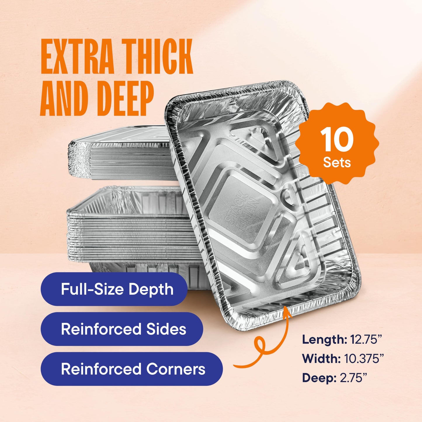 Aluminum Pans 9x13 Disposable Aluminum Foil Pans with Lids [10-Sets] Large Baking Pan Trays - Heavy Duty Tin Tray & Lid - Half Size Chafing Dishes for Roasting, Cooking, Heating or Steam
