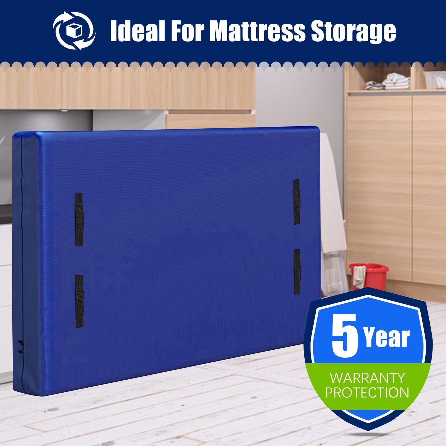 Cosy Family Mattress Bags for Moving with 8 Handles - 170GSM Extra-Thick Mattress Bag for Moving Supplies - Reusable Mattress Cover Protector Storage with Zipper, Blue, King