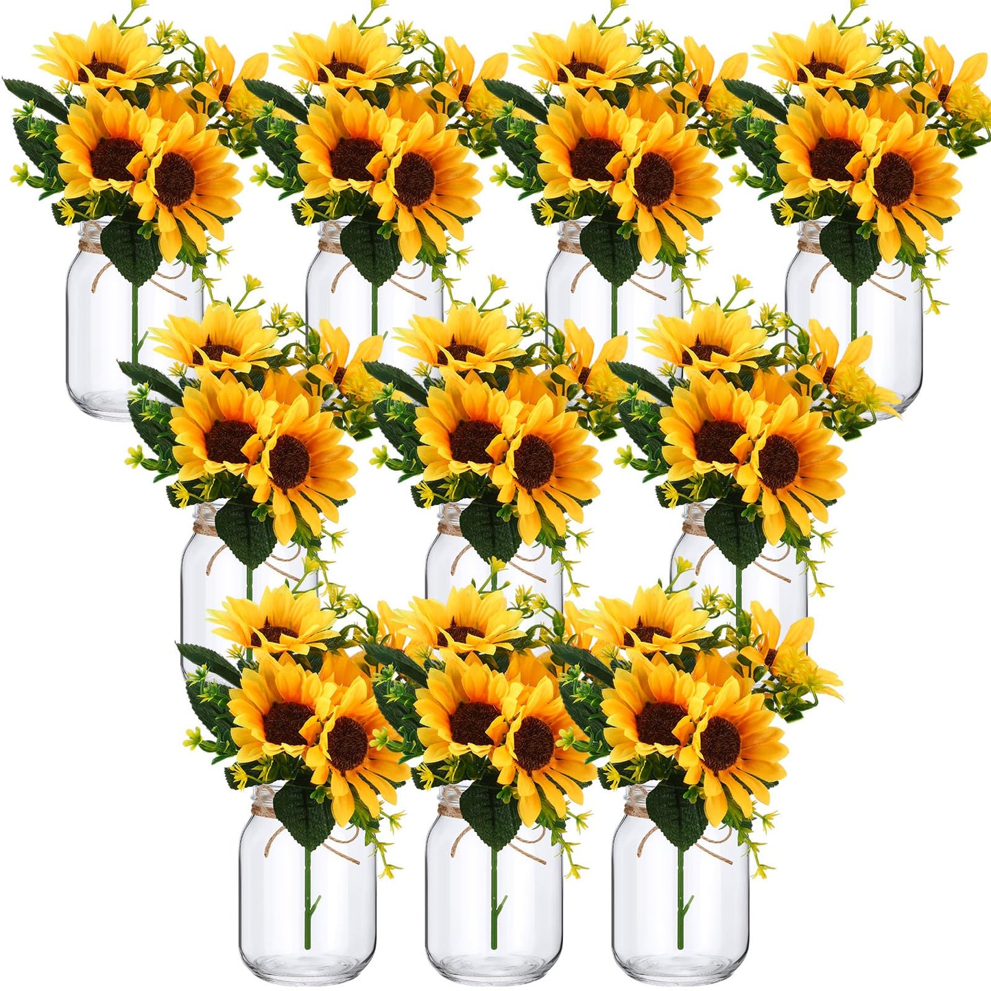 XunYee 10 Set Mason Jar Table Centerpiece with Flower Mason Jar Flower Centerpiece Vases Decor for Engagement Party Bridal Shower Wedding Reception Table Decor(Orange,Sunflower)
