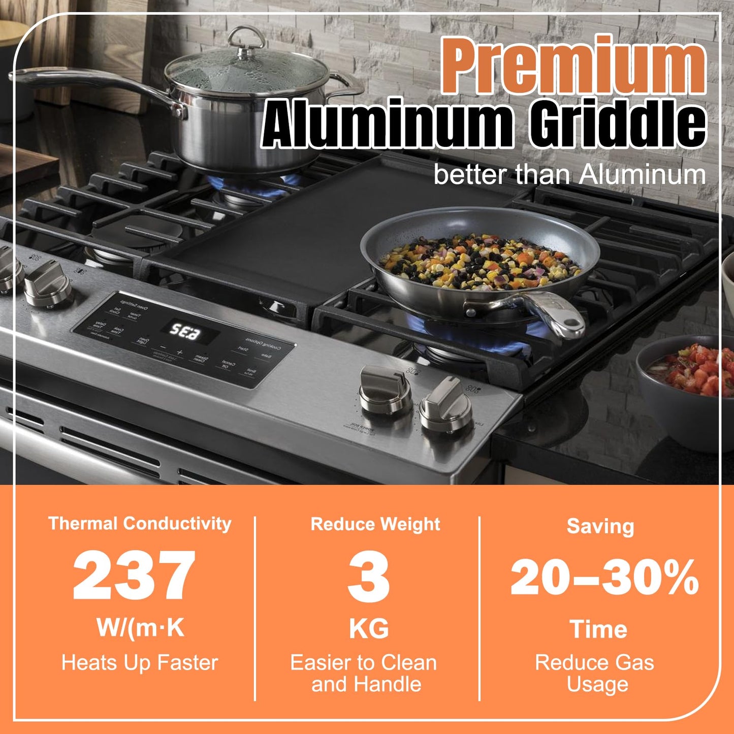 Upgraded WB31X24738 Non-stick Griddle Replacement for GE Appliance Stove Cooktop, Nitriding Process, 19.5"×9" Extra-Large Integrated Aluminum Griddle Plate for GE Gas Stove Top Center