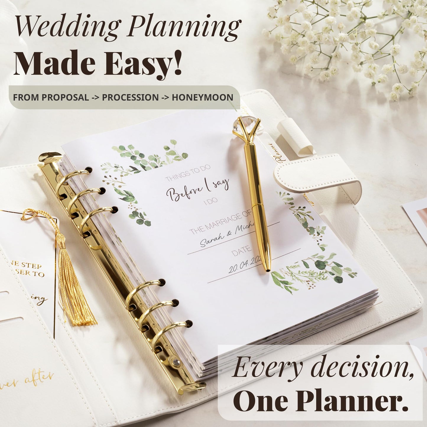 Wedding Planner Book and Organizer - Faux Leather 'Future Mrs' Wedding Planning Book and Organizer I Wedding Binder with Pen & Bookmark. Includes Bridal Countdown Calendar I Designed in USA