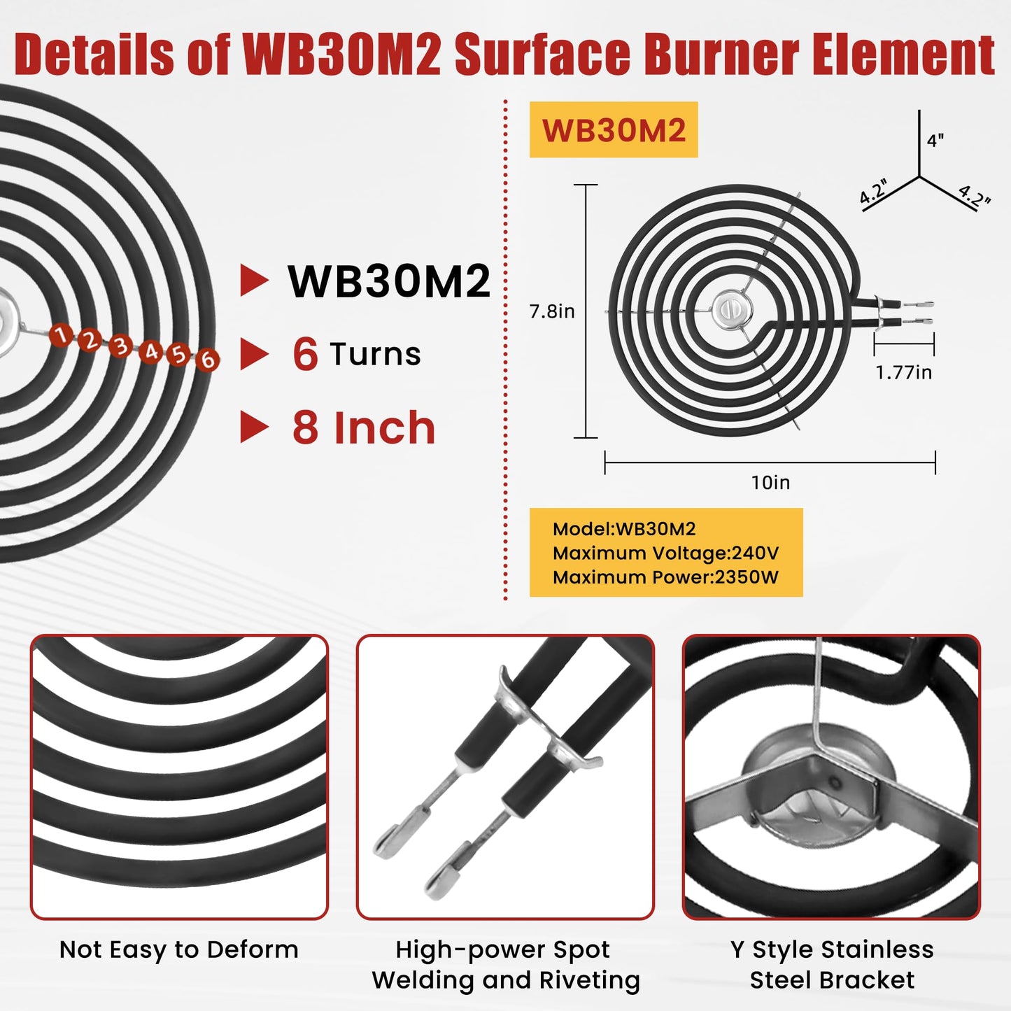 WB30M1 WB30M2 Stove Coils for Electric Stove Electric Stove Burner Elements Replacement & 4 Pack WB17T10006 Terminal Block Kit Compatible With G-E Hot-point Electric Range Burner Set By Fetechmate