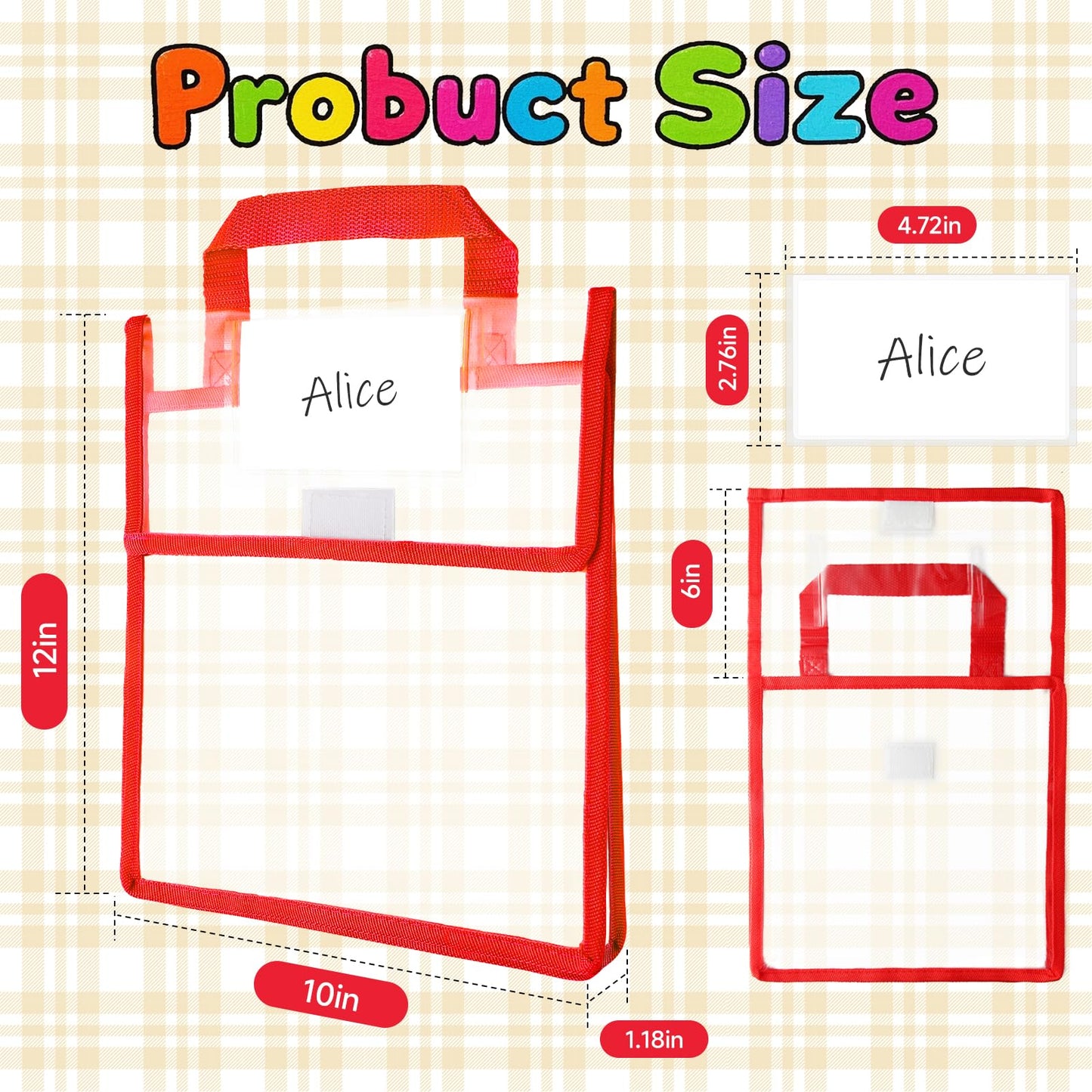 Tdfronien12 Pack Student Clear Book Pouches Bulk with Name Card Pocket and Handles Book Bags for Kids Organizing Storage Waterproof Pouches School Classroom Toys and Office (Bright Color,10 x 12 Inch)
