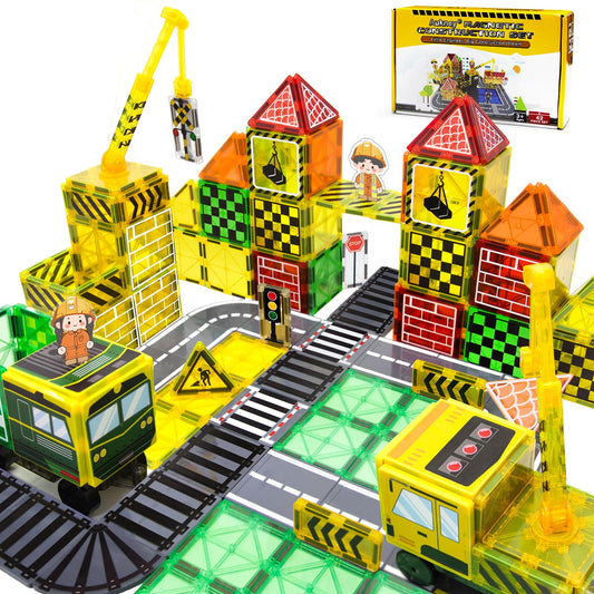 Magnetic Tiles Magnetic Construction Set with 2 Dolls, Cars, Train, Train Tracks, Building Sensory Toys for 3+ Year Old Boys & Girls Creative Kids Games Birthday Xmas Gifts
