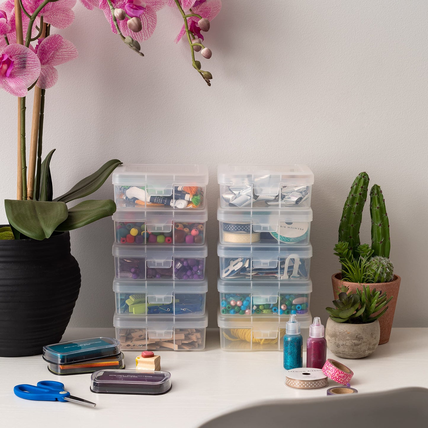 IRIS USA Clear Storage Cases, 18-Pack, |Made in USA|, Plastic Bead Organizing Containers with Snap Lid for Arts, Crafts, Ephemera, Stickers, & Dance Cheer, Clear - Small