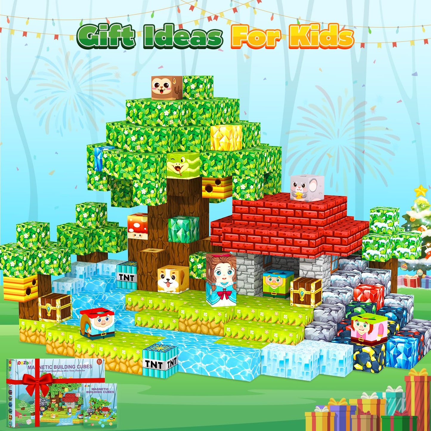 Magnetic Blocks, Magnet Cubes Building Blocks Toddler Travel Toys for 3-5 5-7 8-13 Year Old Boys Girls, Montessori Sensory Kids Toys & Games, Kids Birthday Decorations Party Favors Gifts