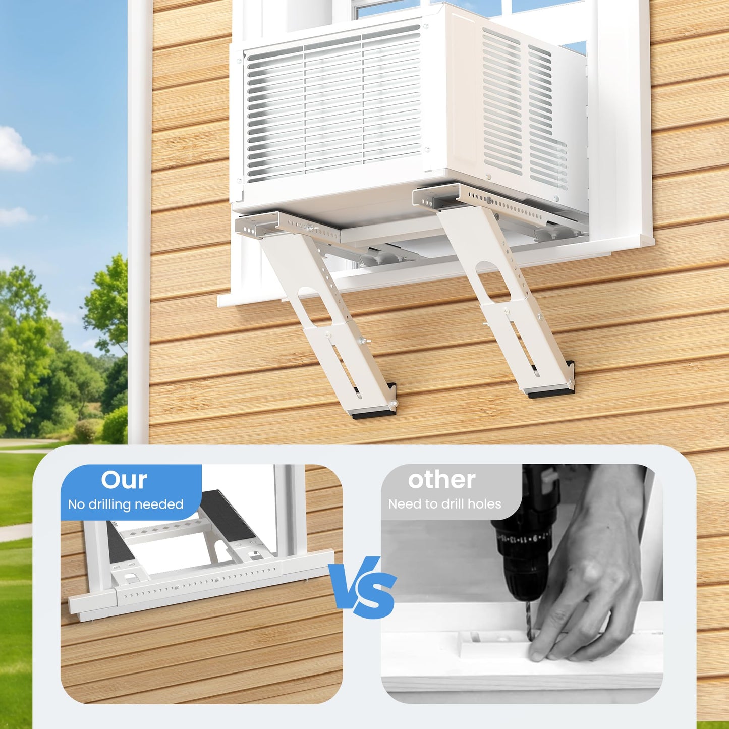 WEETALL Air Conditioner Support Bracket No Drill: Heavy Duty 350lbs, Adjustable Width 31.5"-41.7", Bubble Level for Single/Double Hung Windows, Fits 5000-24000 BTU AC Units