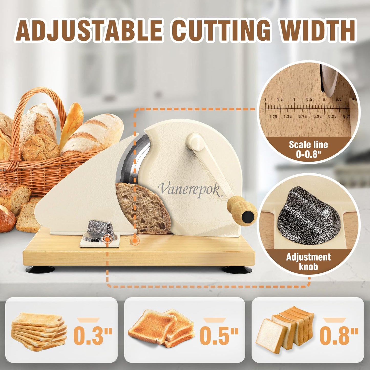 vanerepok Manual Bread Slicer for Homemade Sourdough Bread Versatile Hand Crank Bread Slicer for Sourdough Crusty Bread Etc Stainless Steel Slicers Adjustable Width for Homemade & Commercial Use