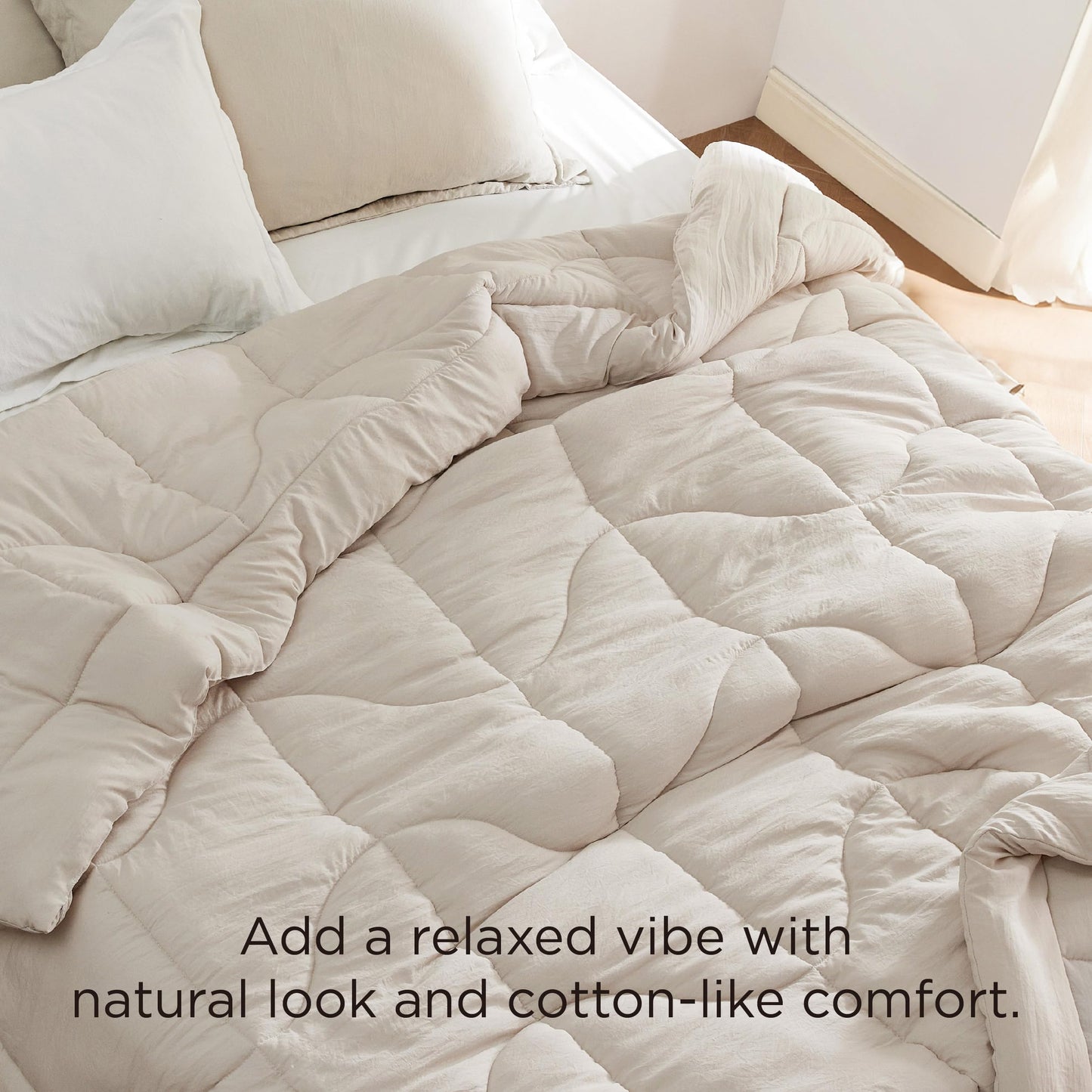 Bedsure Comforter King Size - King Comforter for All Season, Ultra-Soft Quilted Down Alternative Comforters Prewashed Duvet Insert, Blanket for Bed with 4 Tabs, Machine Washabl, Linen, 90x102 in