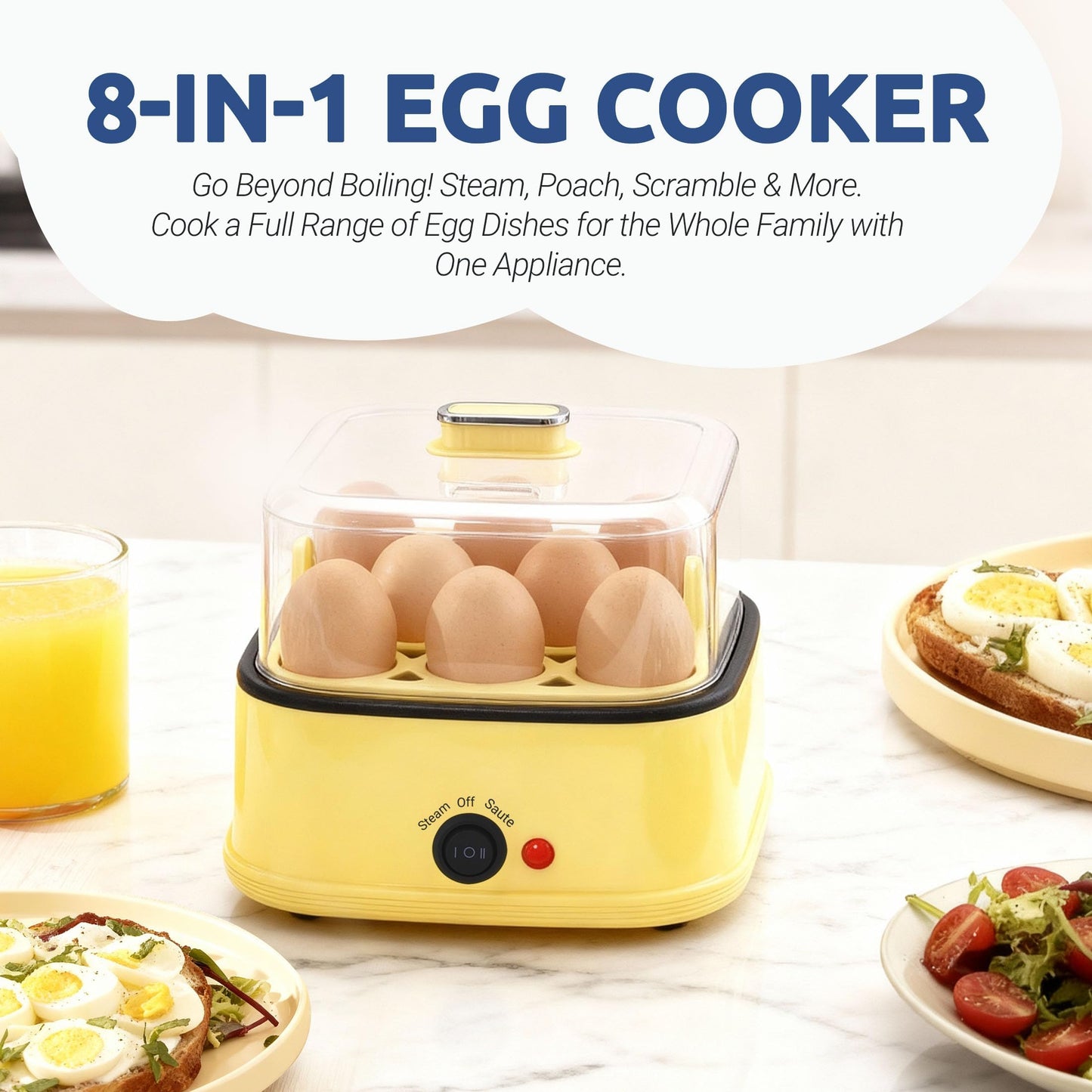 Loftychef 8-in-1 Electric Egg Cooker, Rapid Egg Boiler for Hard, Soft & Poached Eggs, Egg Bite Maker, Auto Shut-Off, 8 Egg Capacity, Breakfast Maker for Meal Prep, Apartment, Office, Dishwasher Safe