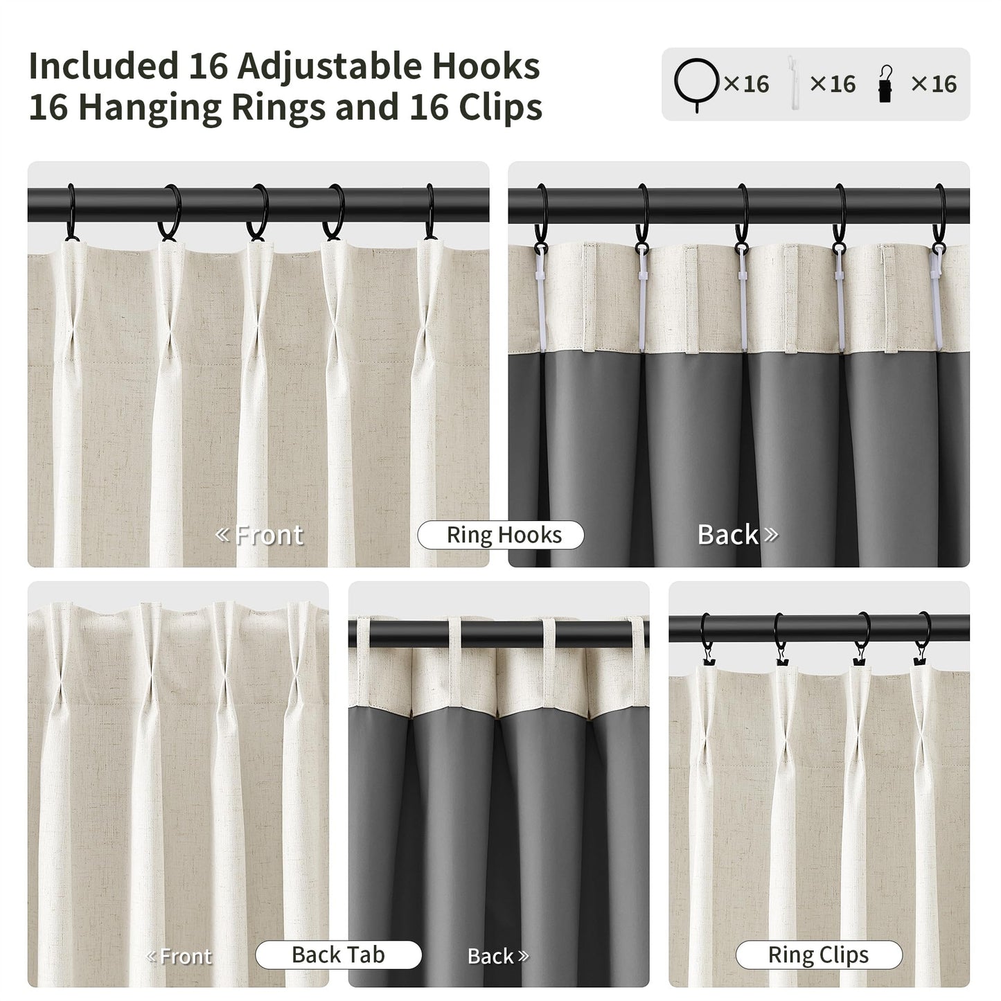 100% Blackout Linen Pinch Pleated Curtains for Bedroom Celing to Floor 96 Inches Long 8ft Natural Cream Room Darkening Thermal Insulated Pleat Window Drapes for Living Room Ivory Beige 2 Panels 40x96