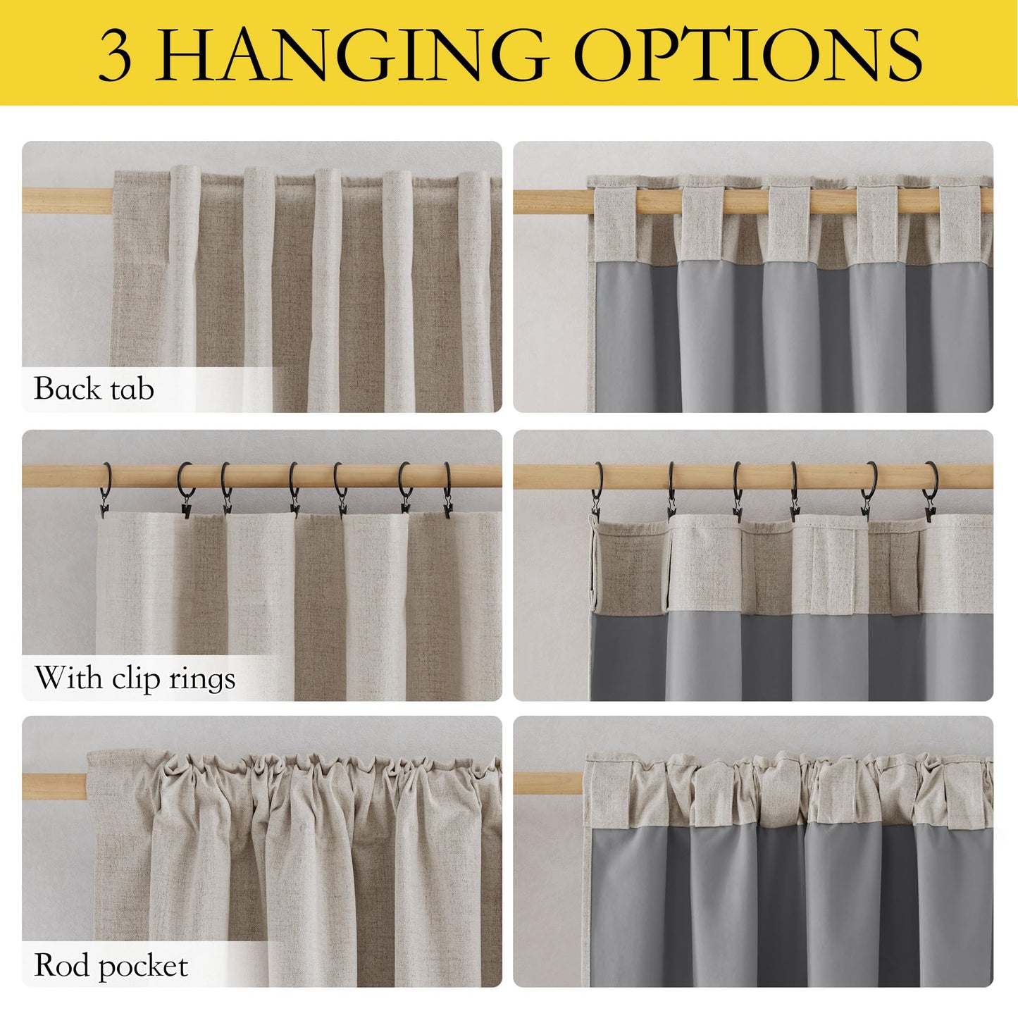 NICETOWN 100% Blackout Linen Curtains 90" Long for Bedroom, Thermal Insulated Living Room Curtains with Liner, Farmhouse Style Linen Blend Window Draperies for Dining Room (2 Panels, 52" W, Natural)