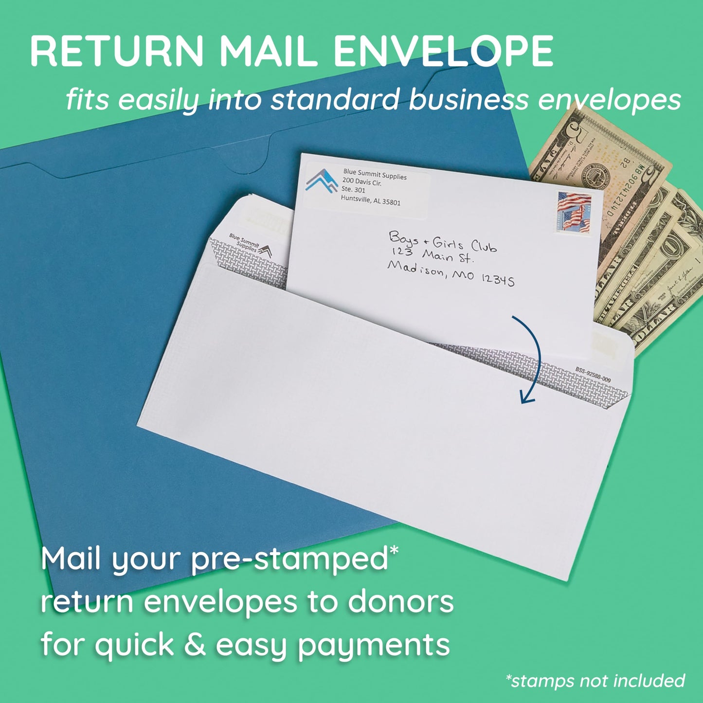 Blue Summit Supplies 500#6 3/4 Remittance Envelopes with Gummed Seal for Donations, Checks or Cash, 6 1/2” x 3 5/8”, Blank White Remit Envelopes, Perfect for Church or Nonprofit Use, 500 Count