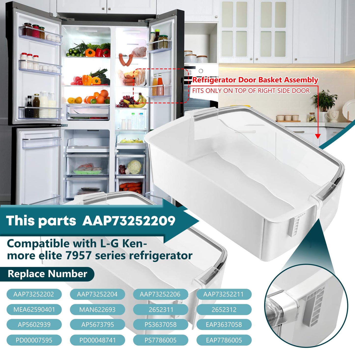 AAP73252202 AAP73252209 Refrigerator Door Bin Replacement for L-G Ken-more Elite Refrigerator 795 parts, Right Refrigerator Replacement Door Bin LFX25991ST LFX31925ST LFXC24726S - 2 PACK by Fetechmate