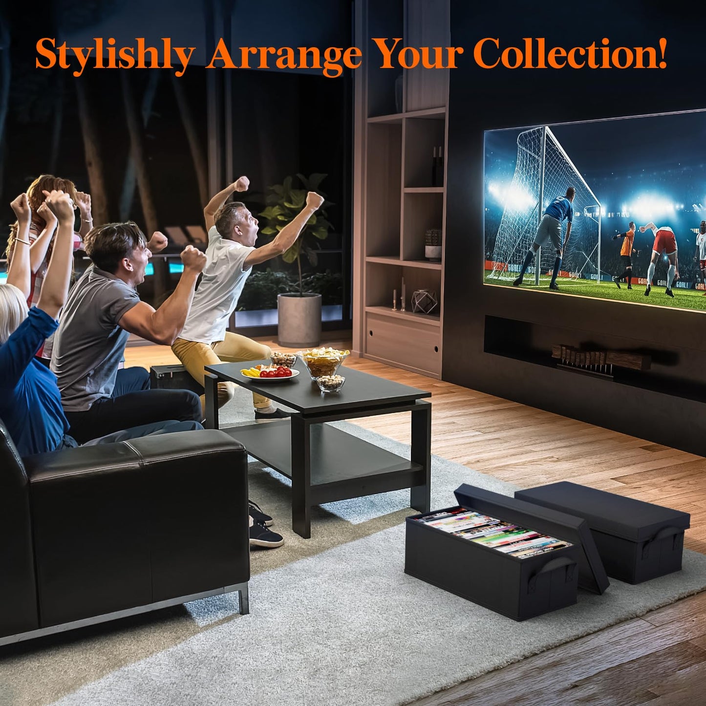 Lifewit DVD Storage Box, Stackable DVD Case Holder Organizer, Foldable DVDs Container with Lid, Handles, Media Organizer Bin 15.7" L x 7.9" W x 5.7" H Holds up to 100 PCS DVDs (25 Each), 4 Pack