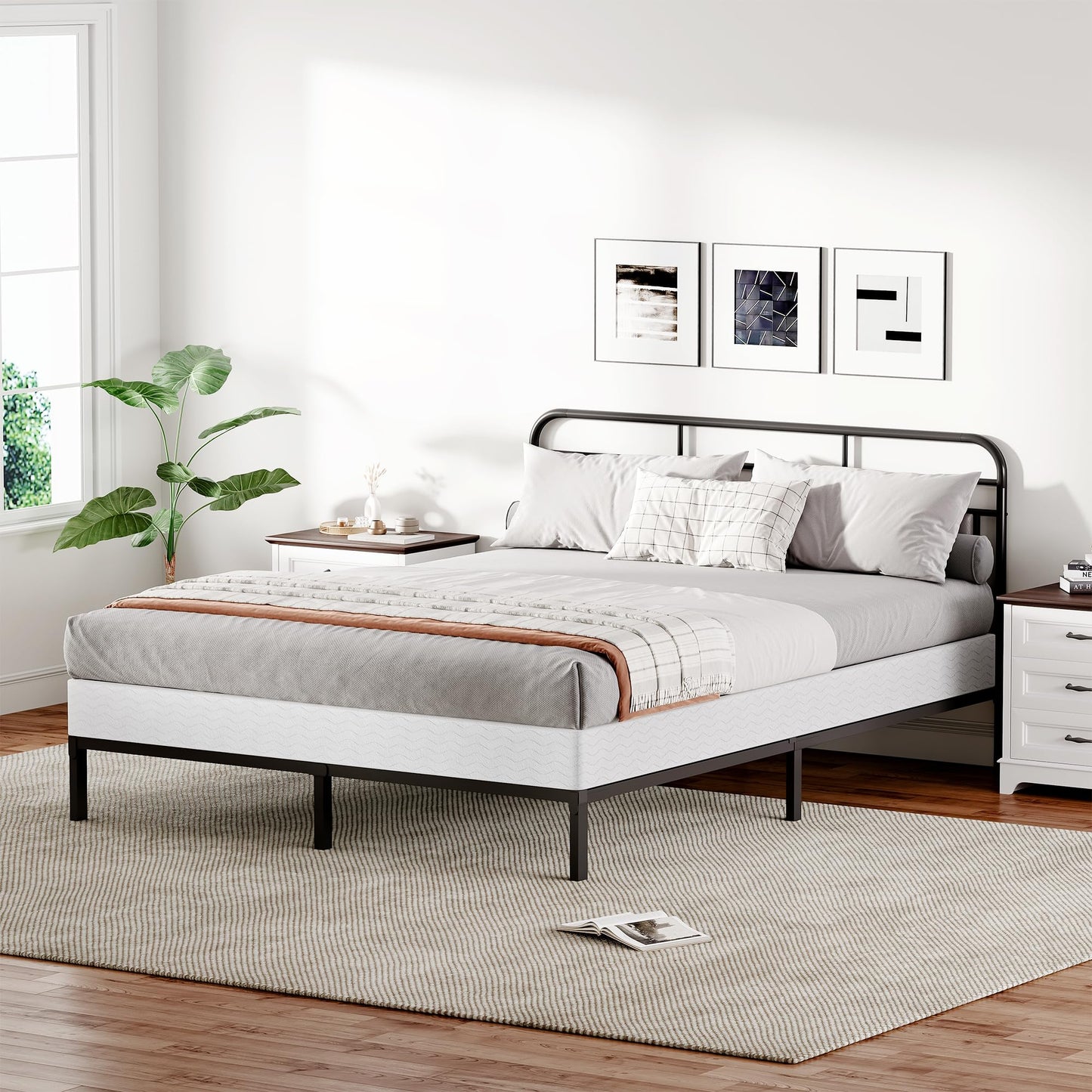 GRUSIGN 5 Inch Box Spring for Queen Bed, Quick Assembly Queen Size Metal Mattress Foundation with Fabric Cover, Strong Steel Frame, Heavy Duty, Low Profile Bed Frame Base Cama, Queen