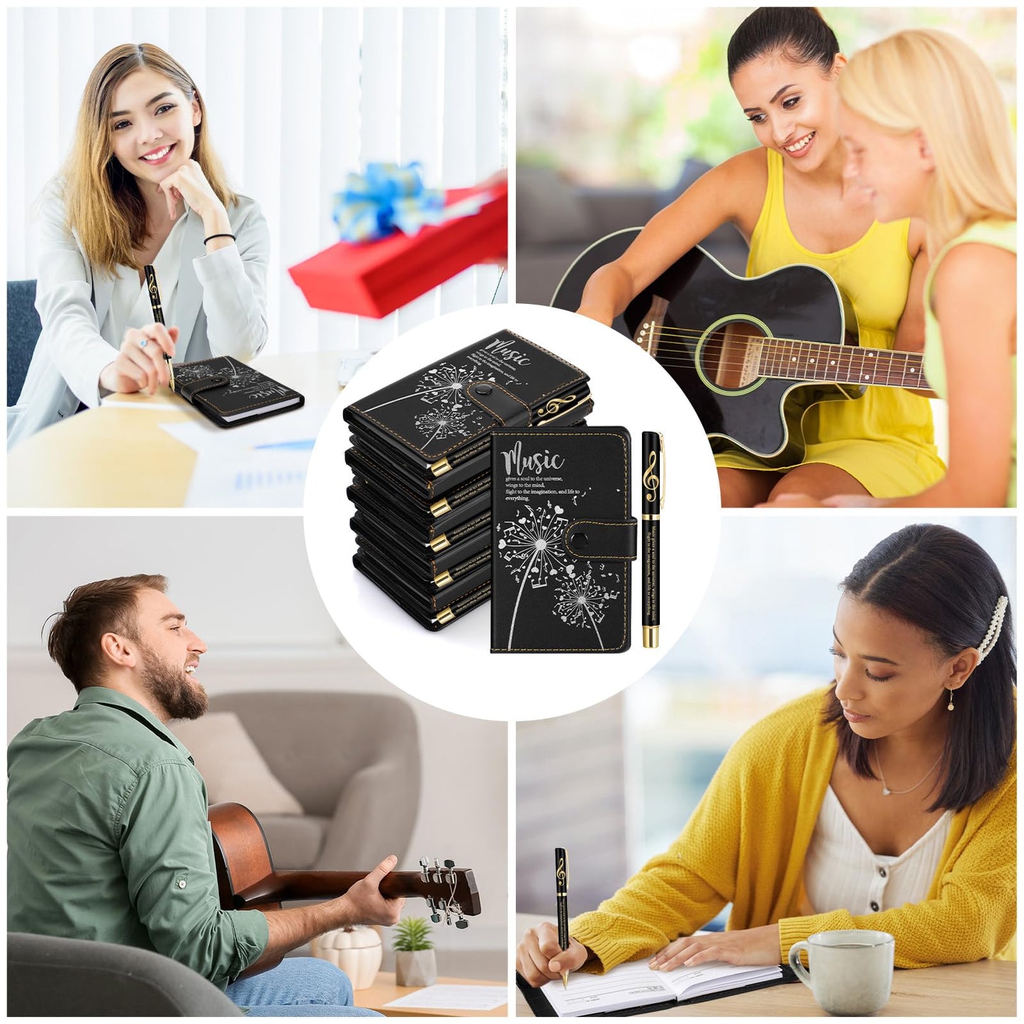 Gueevin 15 Sets Music Graduation Gifts for Students Choir Members Inspirational Music Themed Leather Notebook with Piano Ballpoint Pen Graduation Gift for Teen Student Musician Teacher(Black)
