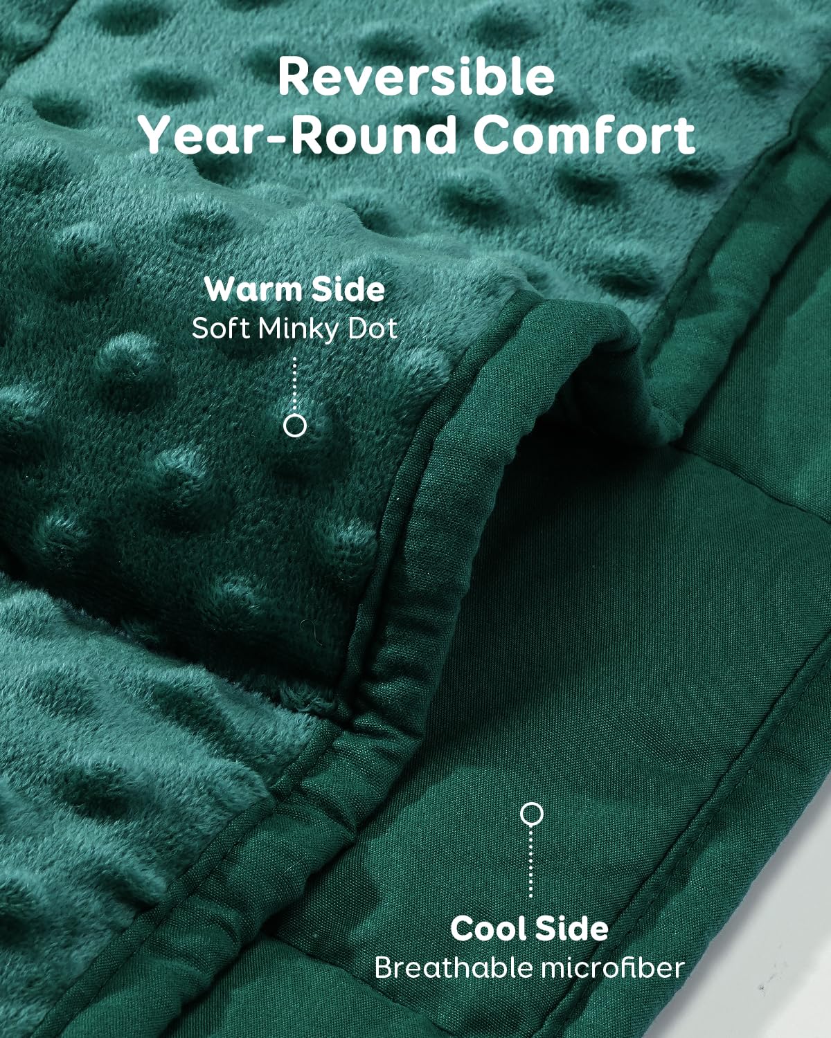 Kivik Cooling Weighted Blanket for Adults, 15 lbs Breathable Minky Dot Heavy Throw Blankets, Ultra Soft Weighted Comforter, Machine Washable, 60"x80" Queen, Dark Green