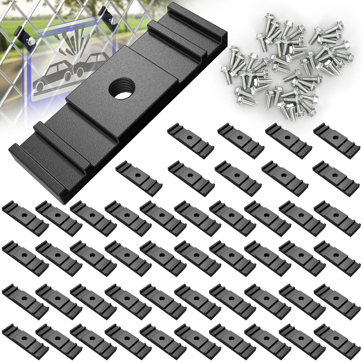 IRENPORU Chain Link Fence Sign Mount Bracket, 50 Pcs Fastener Clip for Standard Fence Sign Mounting Support Rack Banner Display