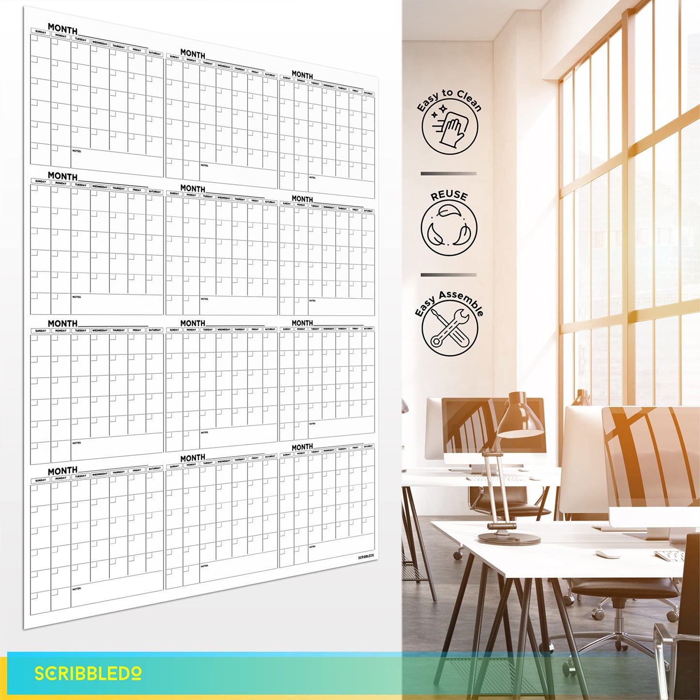 Large White Board Calendar 36"x48" Dry Erase Calendar for Wall Big Dry Erase Wall Calendar Yearly Monthly Wall Calendar Dry Erase Board Planner Includes 6 Markers Eraser Push Pins & Mounting Tape