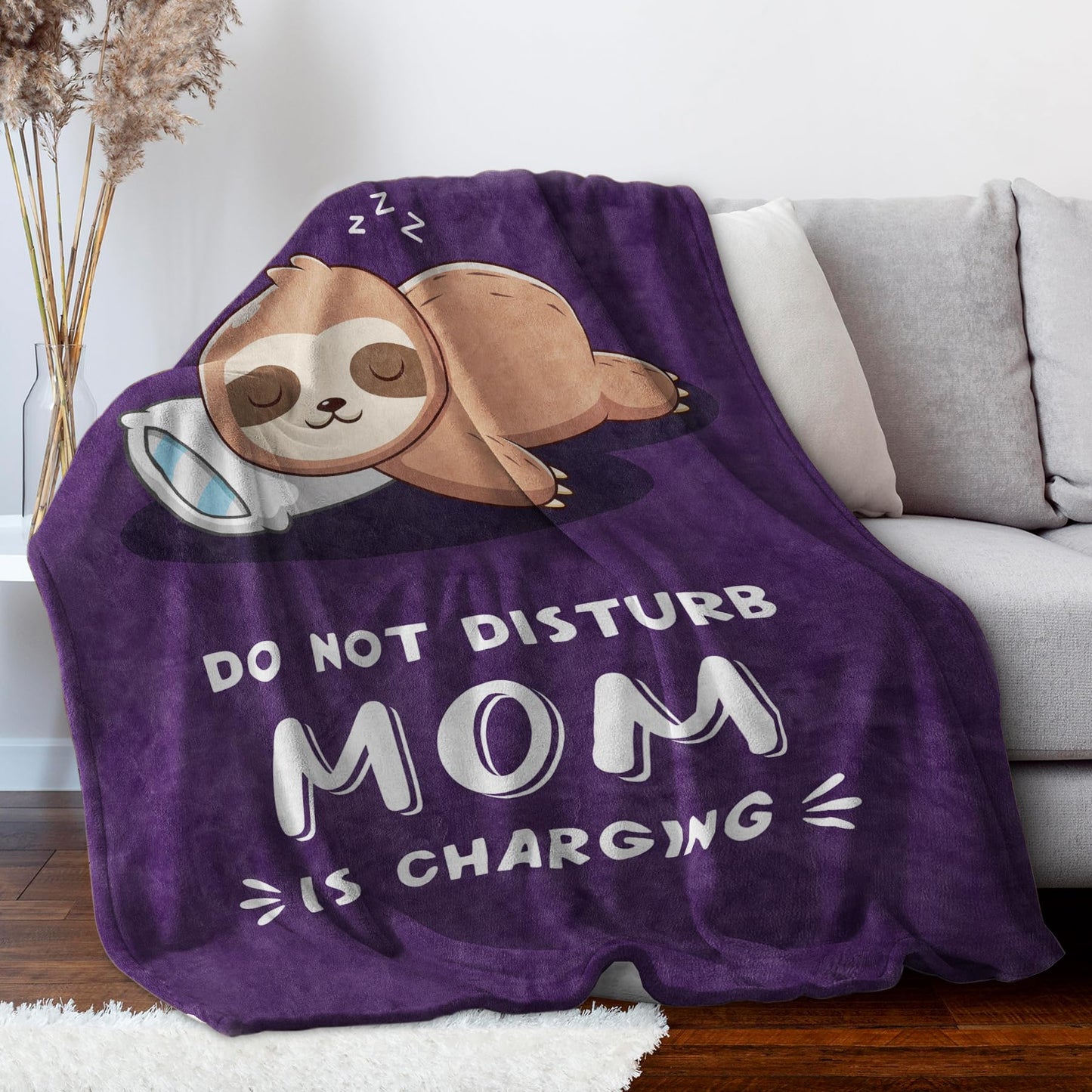 Funny Gifts for Mom, Mom is Charging Sloth Blanket, Birthday Gifts for Moms from Daguther Son, Moms Gift for Christmas Mothers Day, Soft Sloth Throws Blanket for Mother 60" x 80"