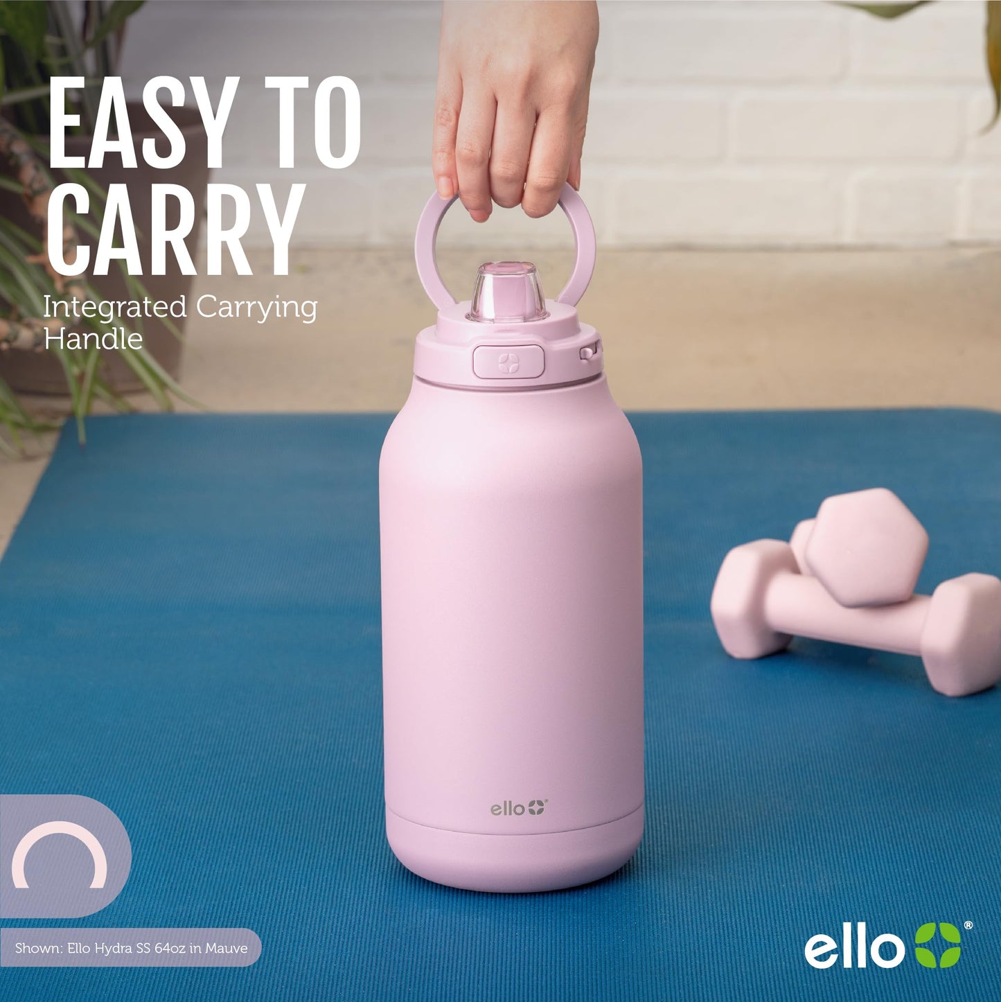 Ello Hydra 64oz Stainless Steel Water Jug with Locking Leak Proof Lid | Reusable Half Gallon Vacuum Insulated Metal Bottle with Silicone Straw, Keeps Drinks Cold All Day, Gift Ready, Olive Tree