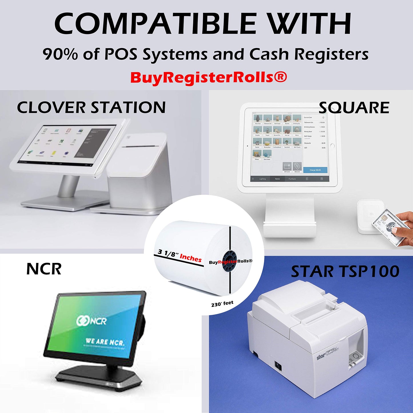 Cash Register Paper 3 1/8 x 200 Thermal Rolls 50 Pack Works With Star Micronics TSP143IIIU USB Receipt Printer Paper Clover Station BPA Free From BuyRegisterRolls.