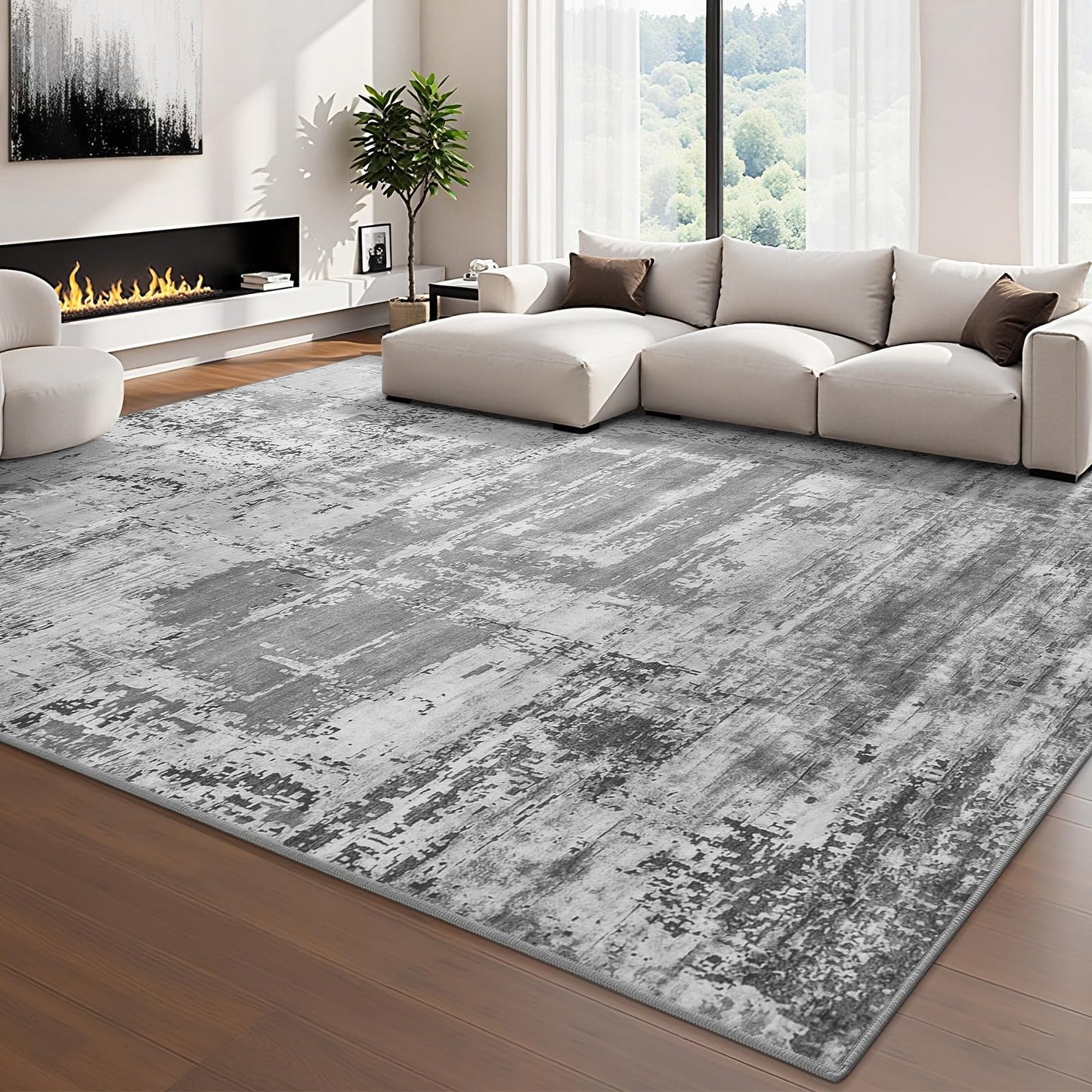 HOMORE Living Room Rug 6x9 Large Rug Grey Area Rugs Non Slip Washable Rugs for Bedroom Dining Room Abstract Carpet for Farmhouse Kids Playroom Classroom