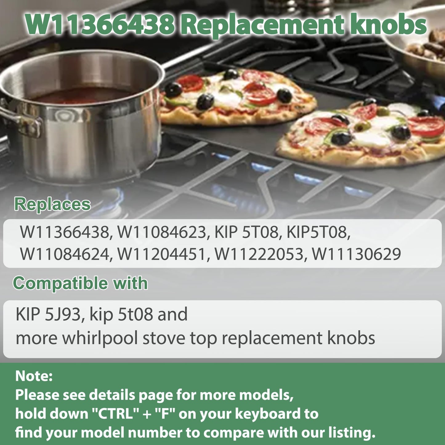 Upgraded Stainless Steel W11366438 Stove Knobs, Compatible with Whirlpool Range WCG55US0HS00 WCG55US0HS05 WCG55US6HS05 WCG77US0HS00 WCG77US0HS05, Replacements for W10850010 W11084623 Stove Knob, 5PCS