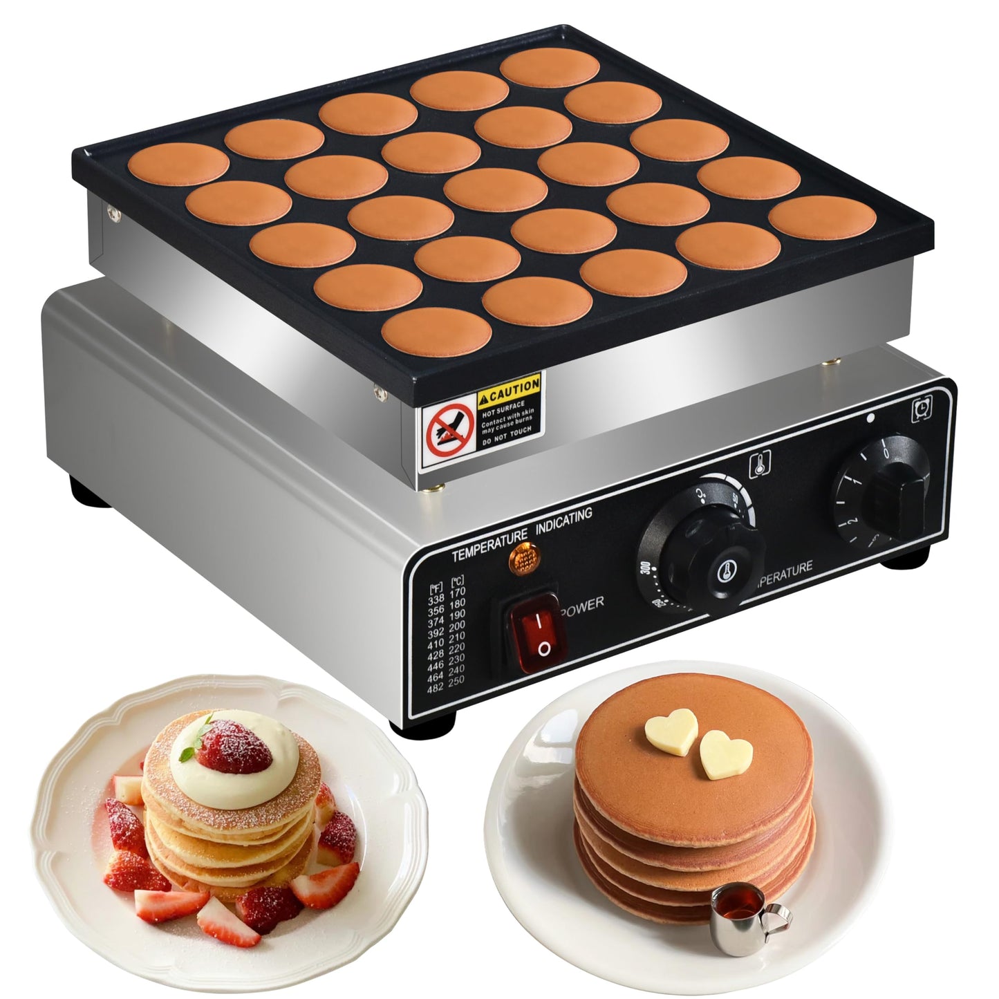 110V US Commercial 25PCS Mini Pancake Maker,950W Mini Dutch Pancake Maker,Non-stick,Dutch Poffertjes Grill,Stainless Steel,Breakfast,Snacks,Desserts.
